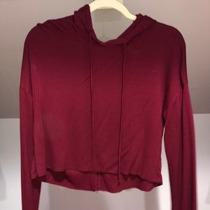 burgundy long sleeve cropped hoodie